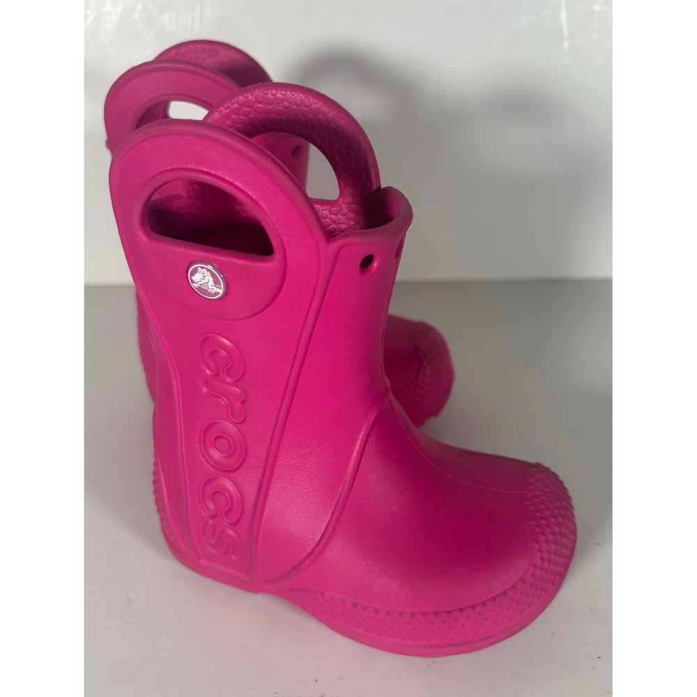 Crocs Kids Handle It Rain Boots Pink Waterproof Pull On C6 12803